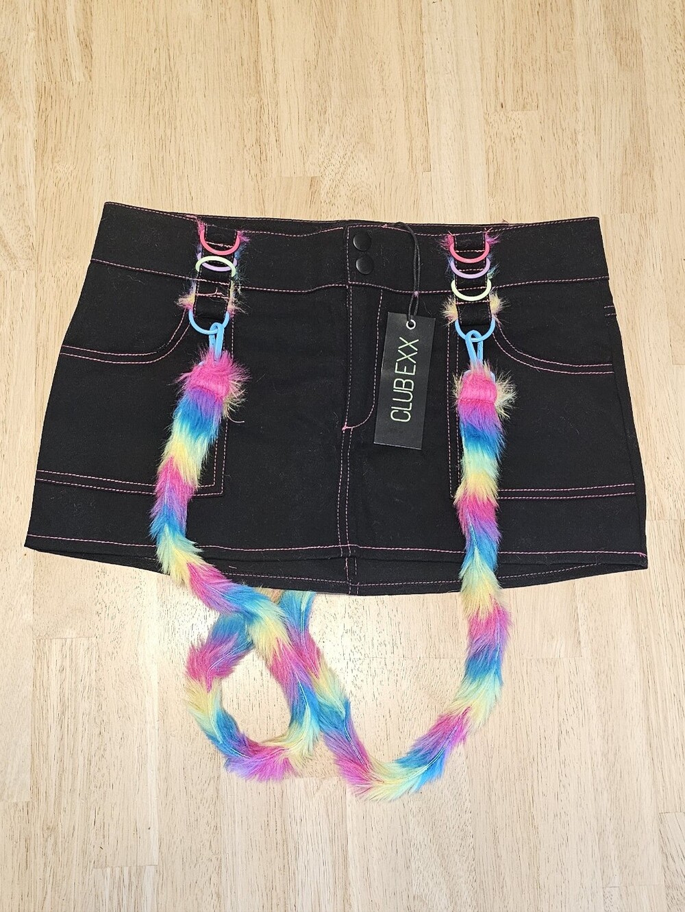 Club Exx Mini Skirt with Rainbow  Fluffy Chain